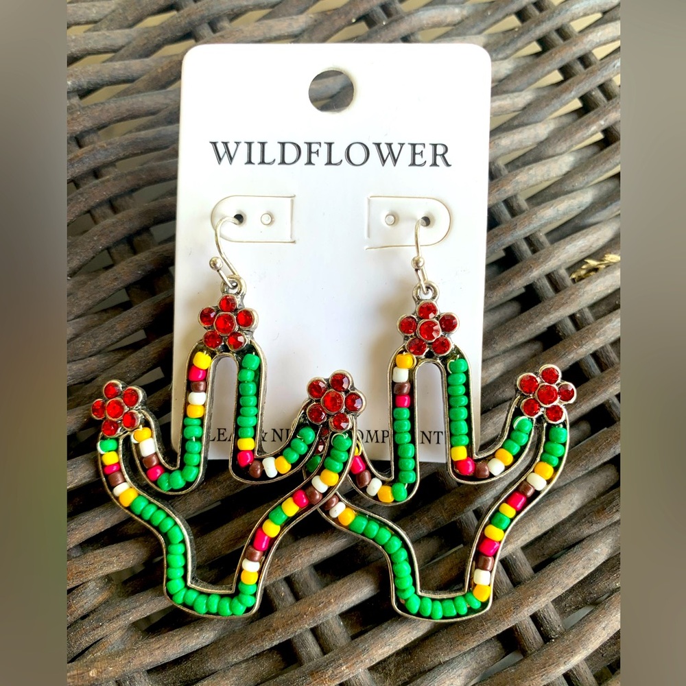 Rhinestone, cactus earrings